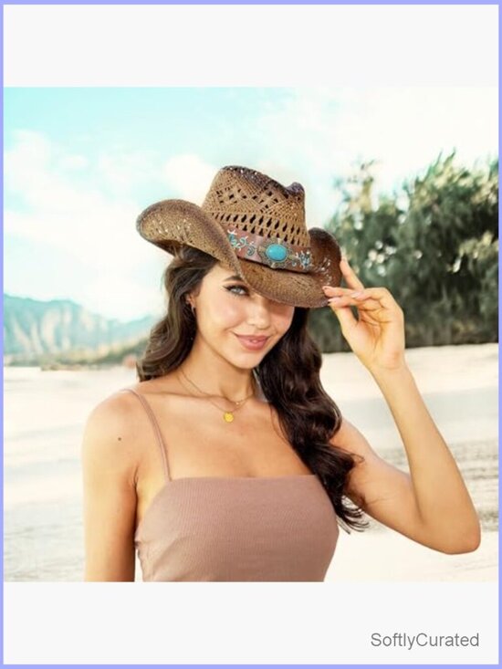 Women\'s Straw Cowboy Hat Shapeable Brim Western Beach Sun Hat main image 5